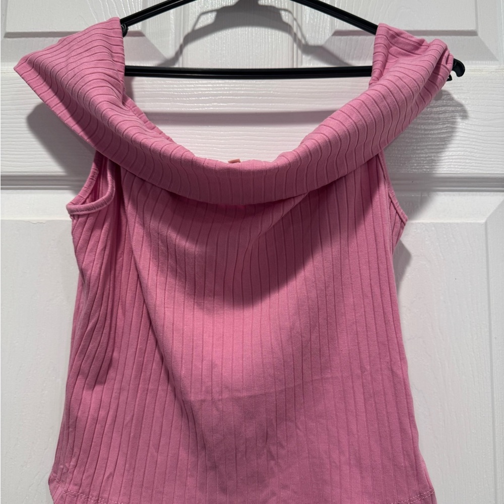 Pink Off-Shoulder Ribbed Top - Picture 2 of 3